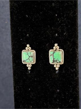 JOE BEGAY Navajo Sterling Silver Square Cable Twist Turquoise Stud Post Earrings